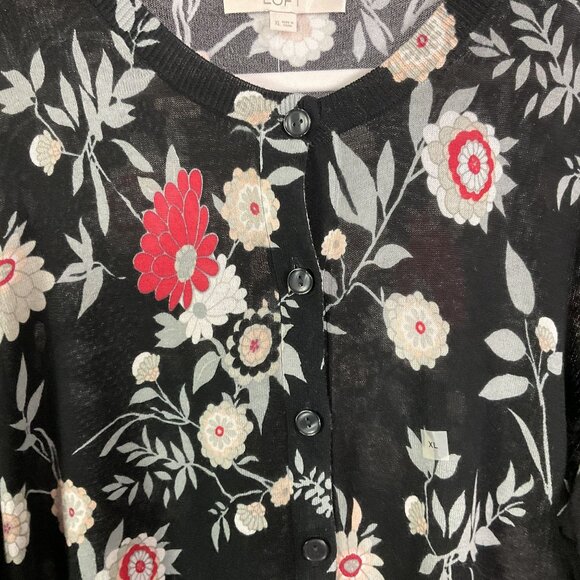 NWT LOFT black floral print button-up cardigan, XL - Picture 4 of 10